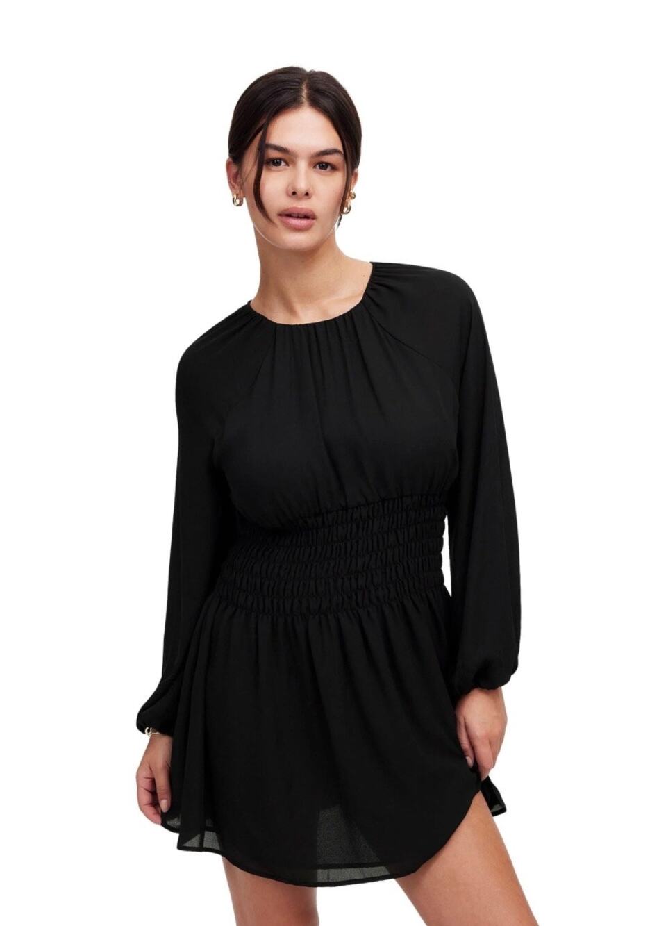 Madewell NEW Women’s Black Bubble Sleeve Smocked Mini Dress size XL